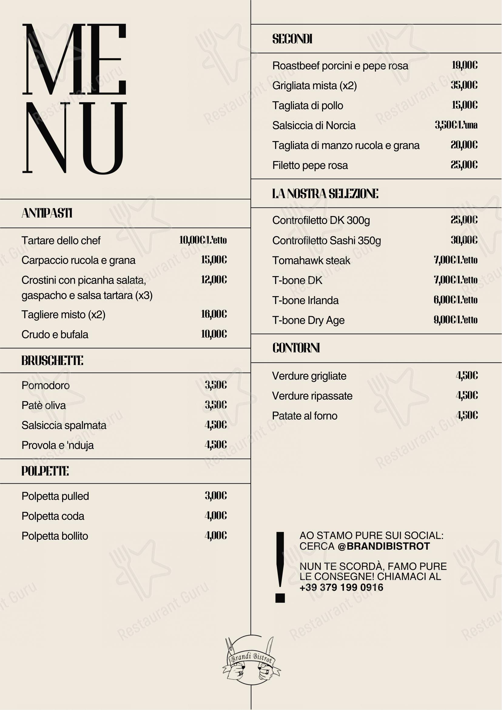 Brandi Bistrot in Roma - Menu