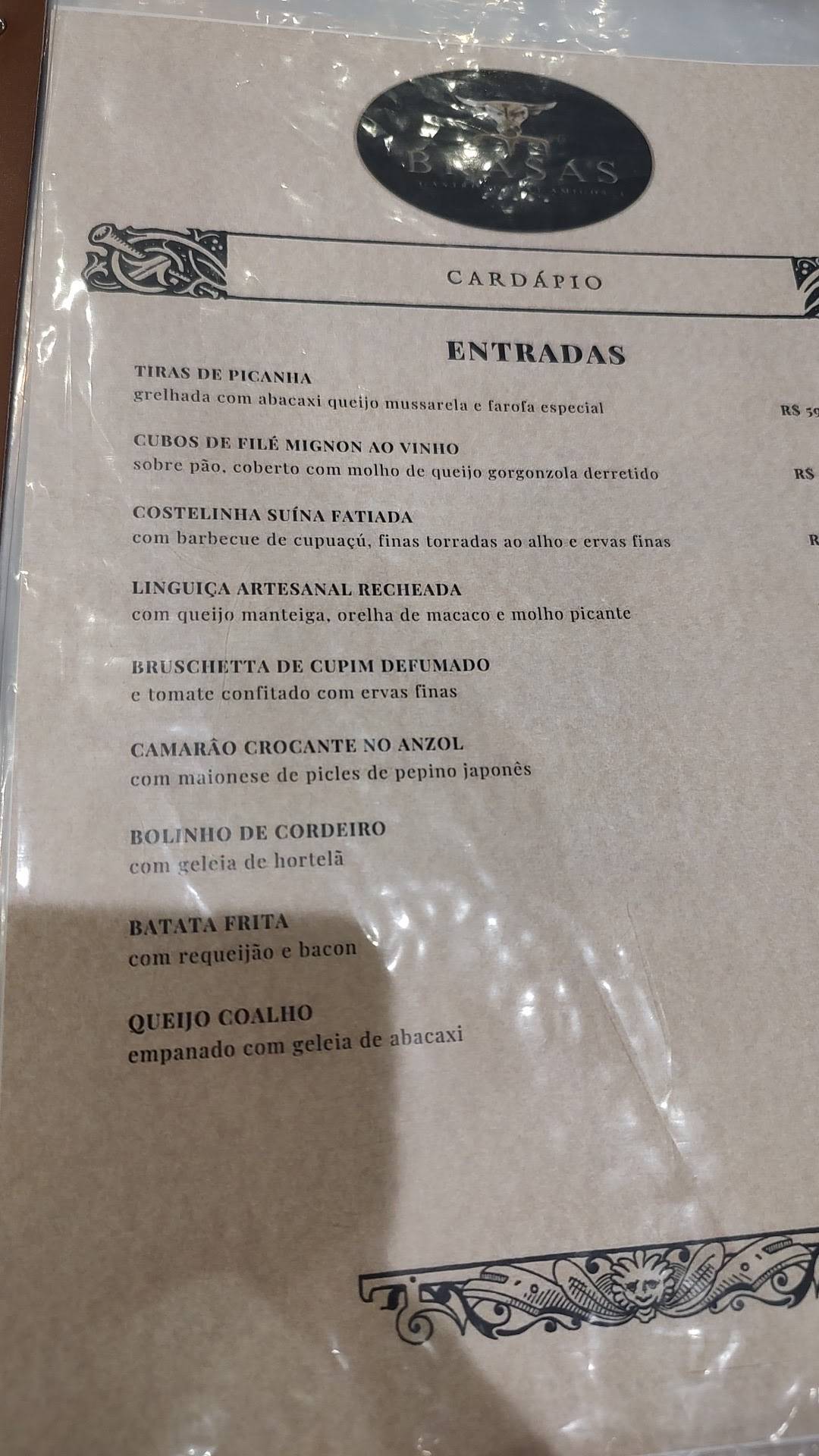 Menu em Brasas Gastronomia e Amigos restaurante, Santarém