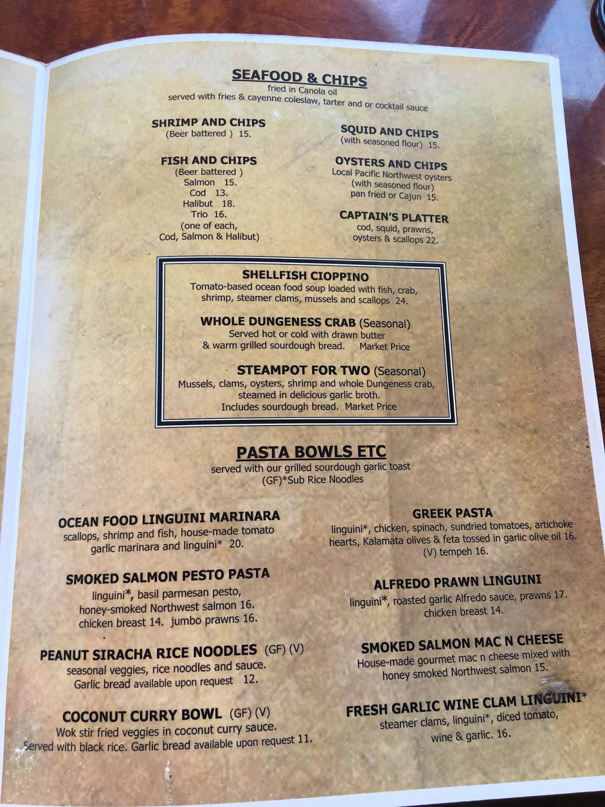 Menu at Bridgewater Fish House Restaurant, Florence