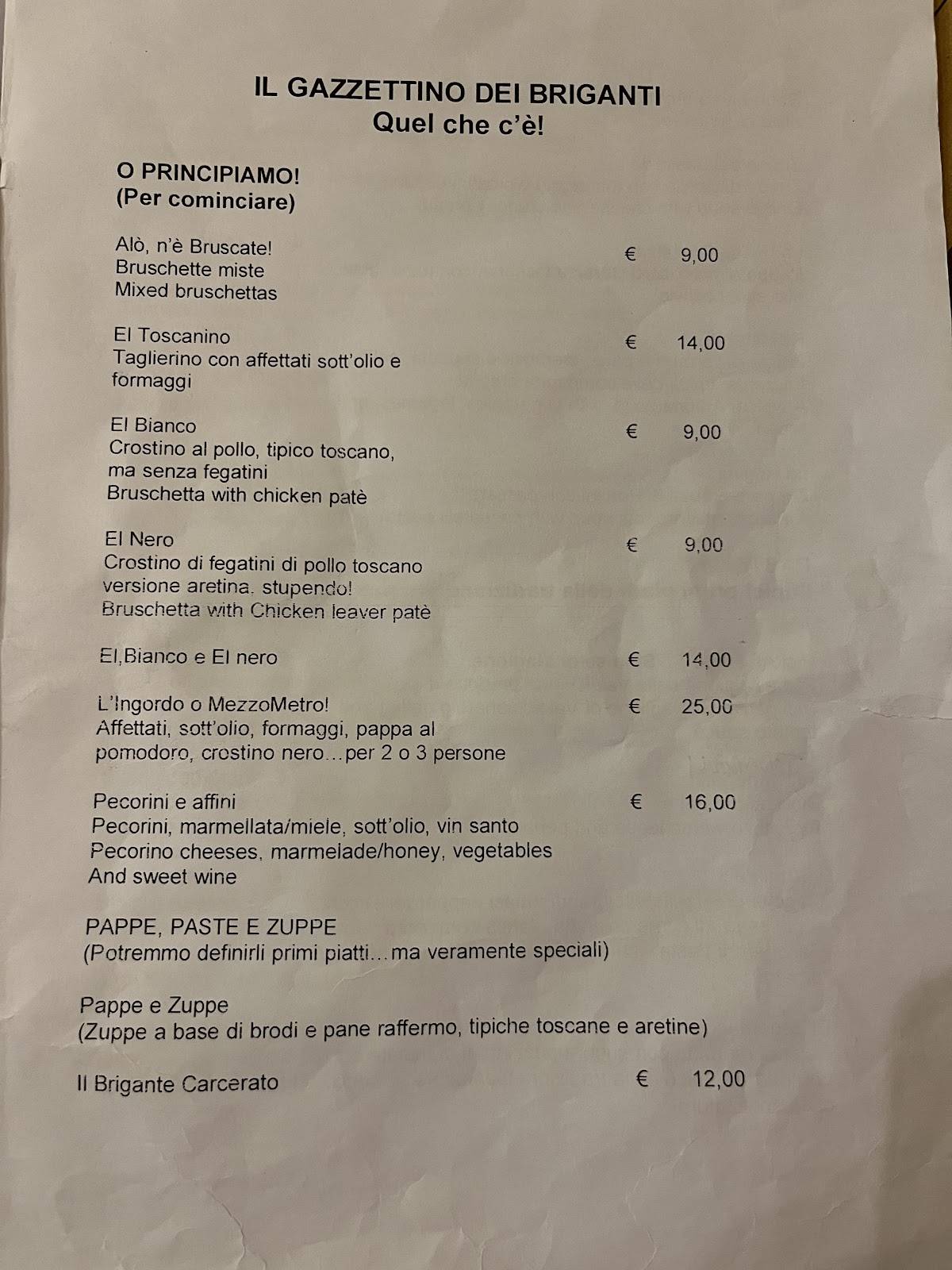 Menu di Briganti Toscani “La Tavernaccia” 