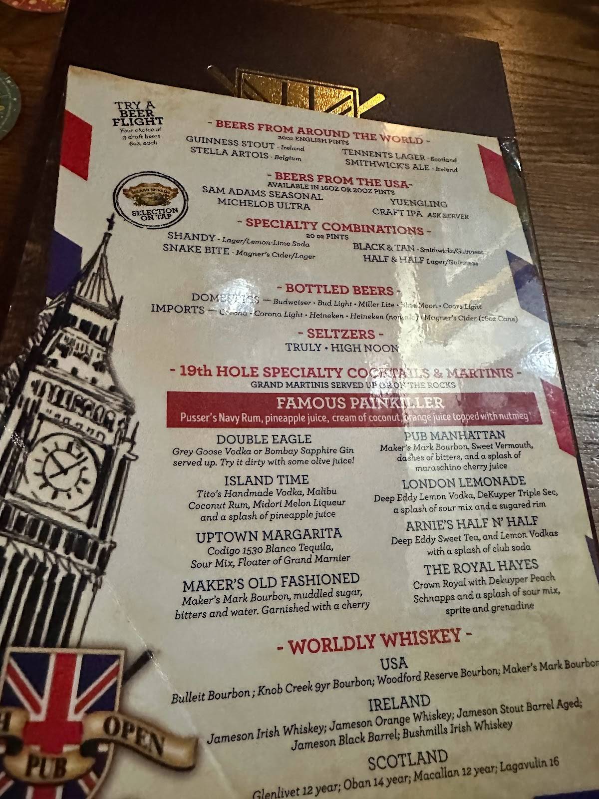 Menu at British Open Pub, Hilton Head Island, William Hilton Pkwy D3