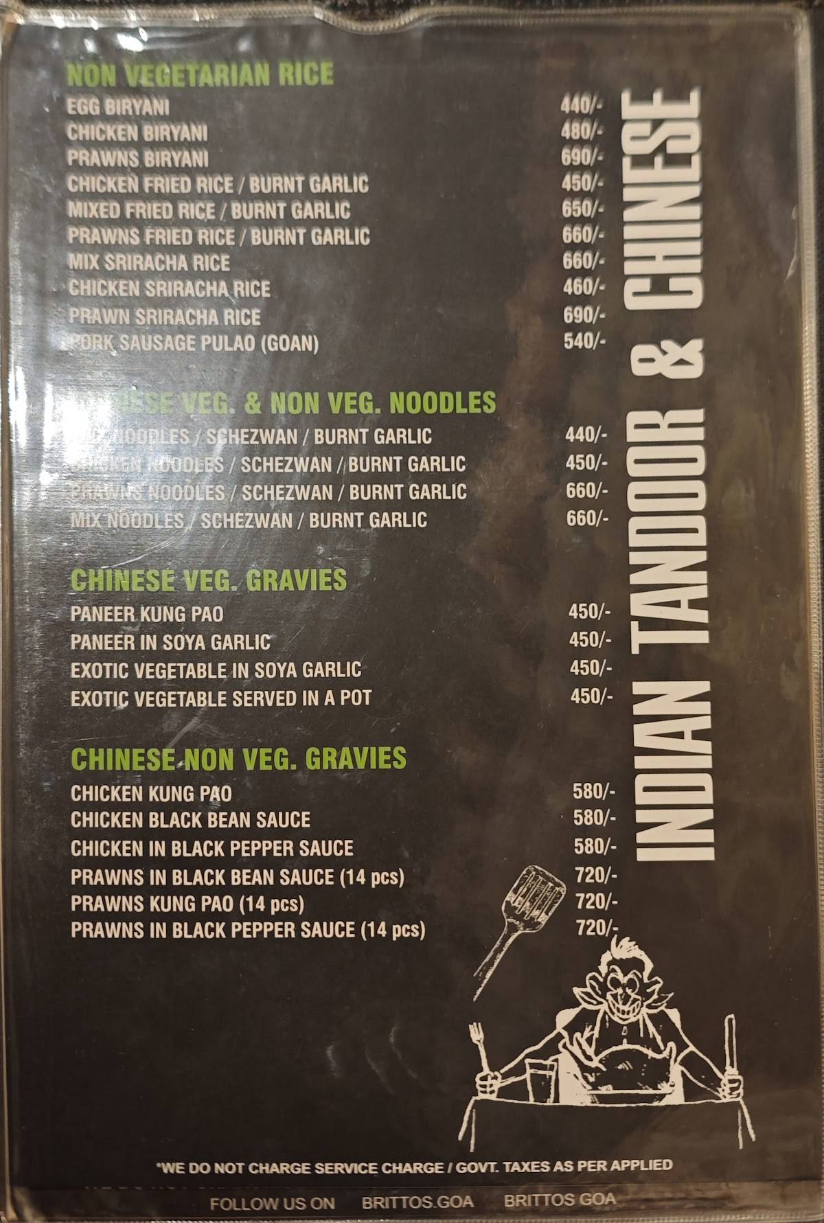 Britto’s Restaurant at Baga Beach – Iconic Seafood & Cocktail Bar Since 1965 menu