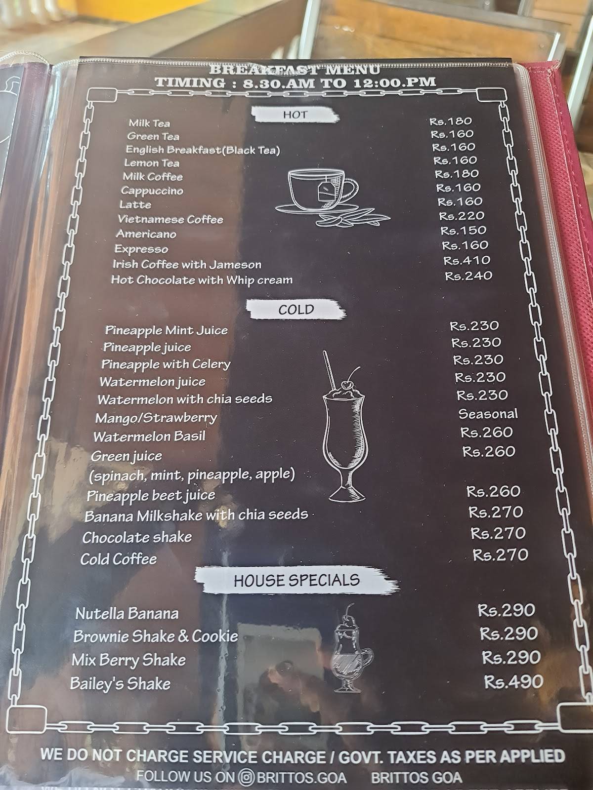 Britto’s Restaurant at Baga Beach – Iconic Seafood & Cocktail Bar Since 1965 menu
