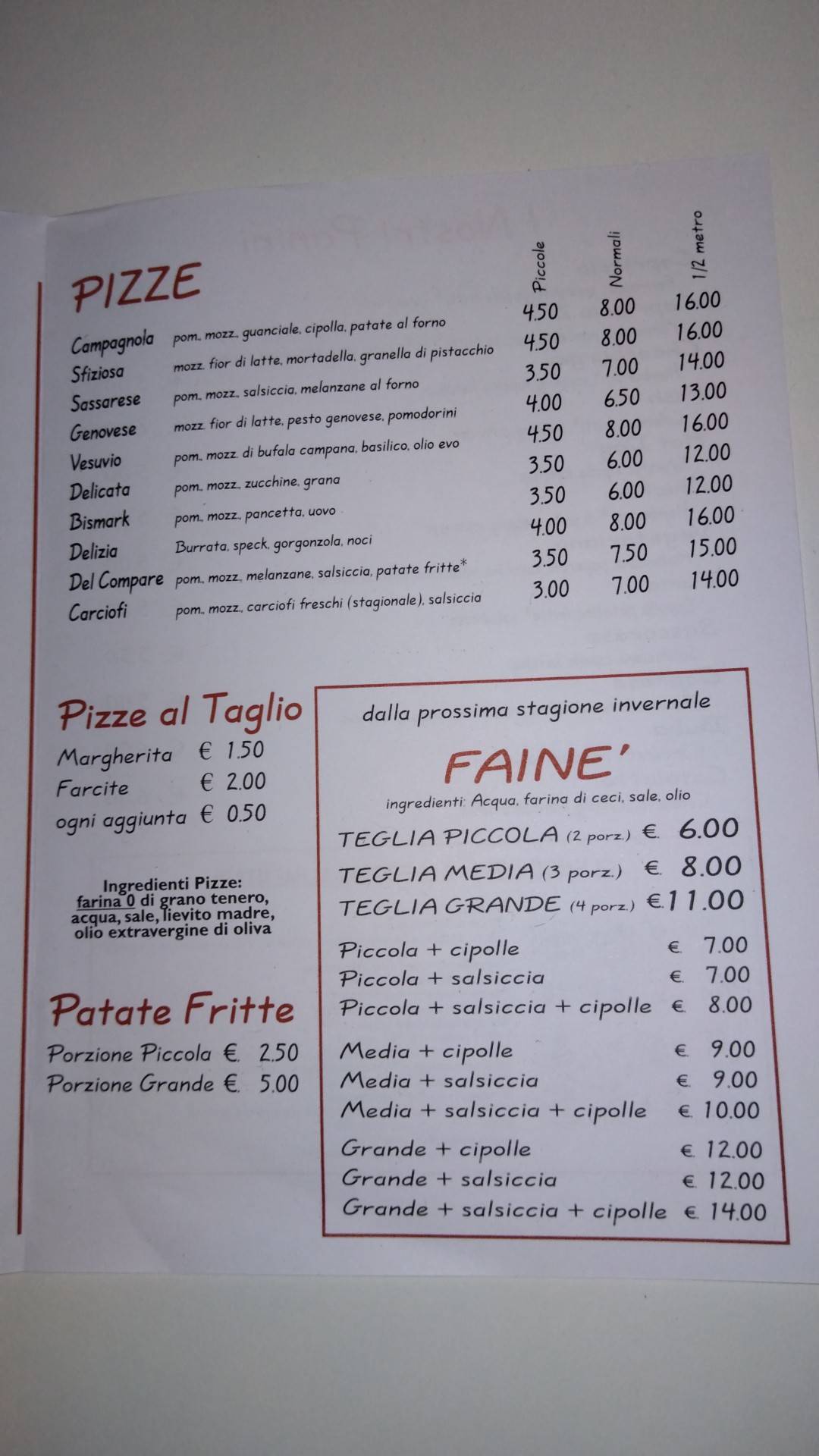 Menu di Bro pizza 