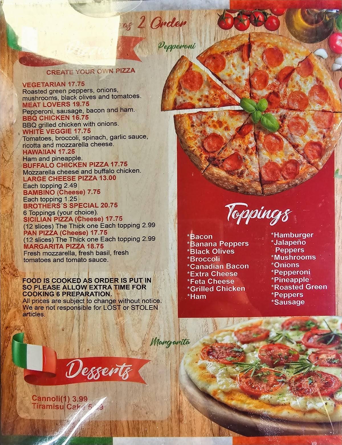 Menu at Brothers Italian Cuisine restaurant, Anderson