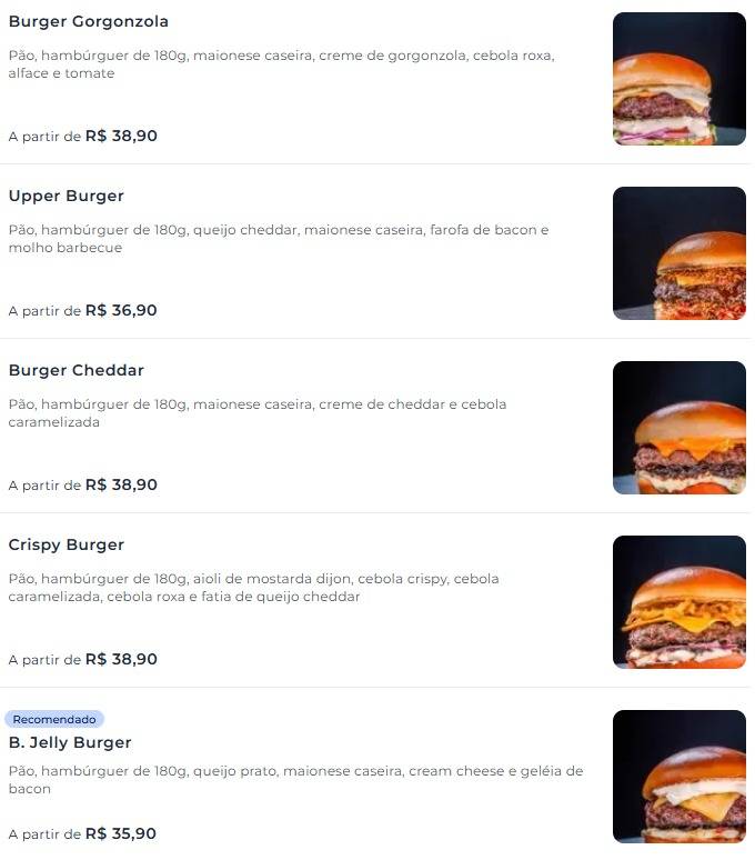 Upper Burger Hamburgueria cardápio