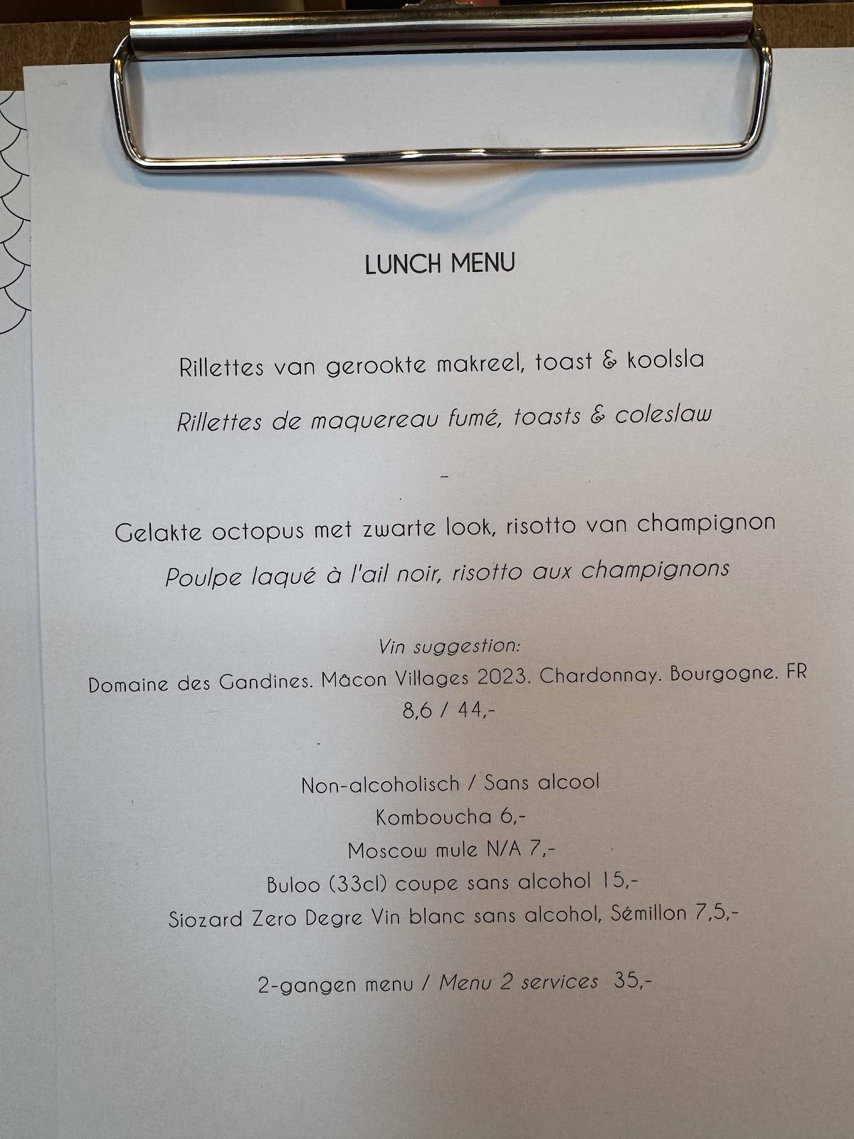 Menu de Beaucoup Fish