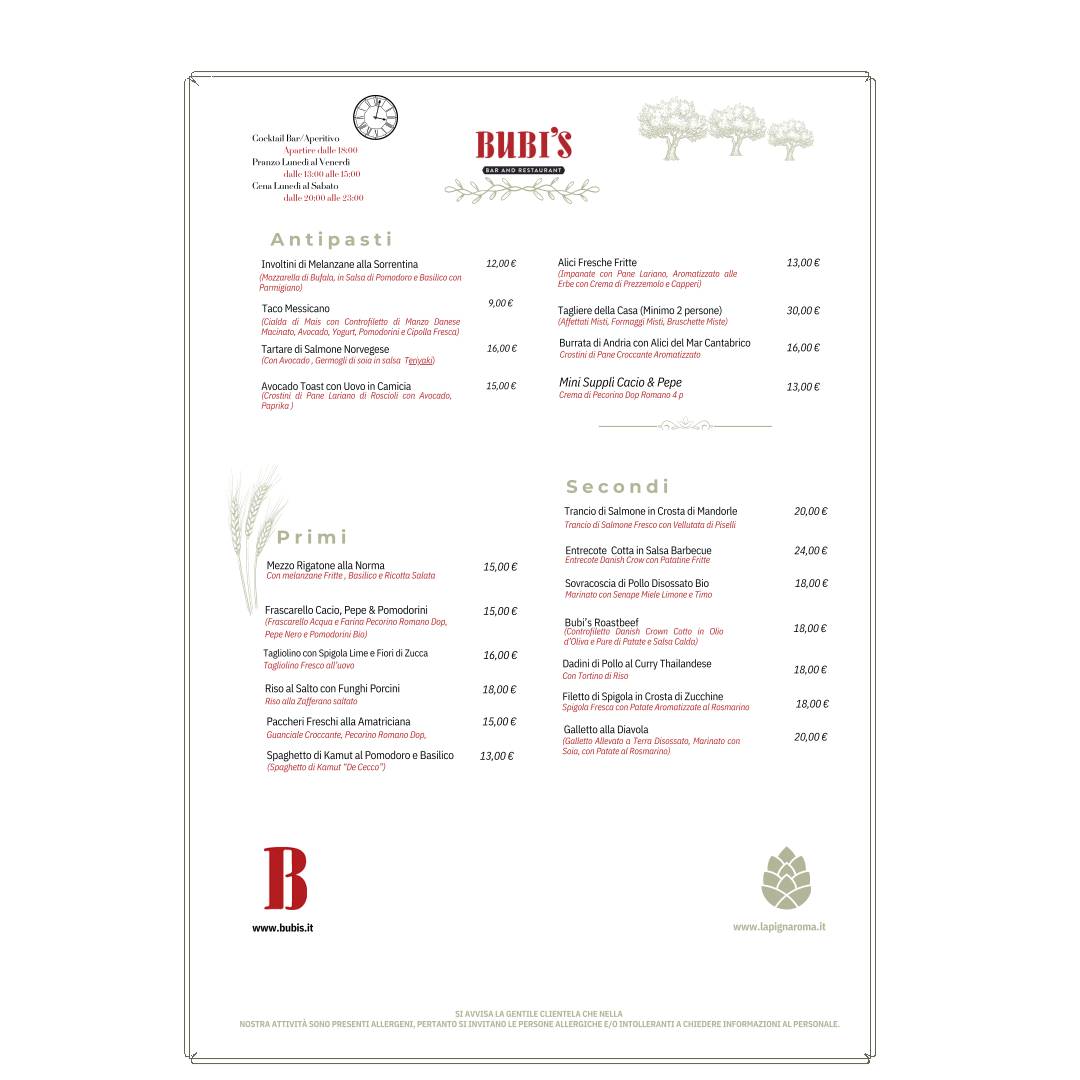 Menu di Bubi's Ristorante 