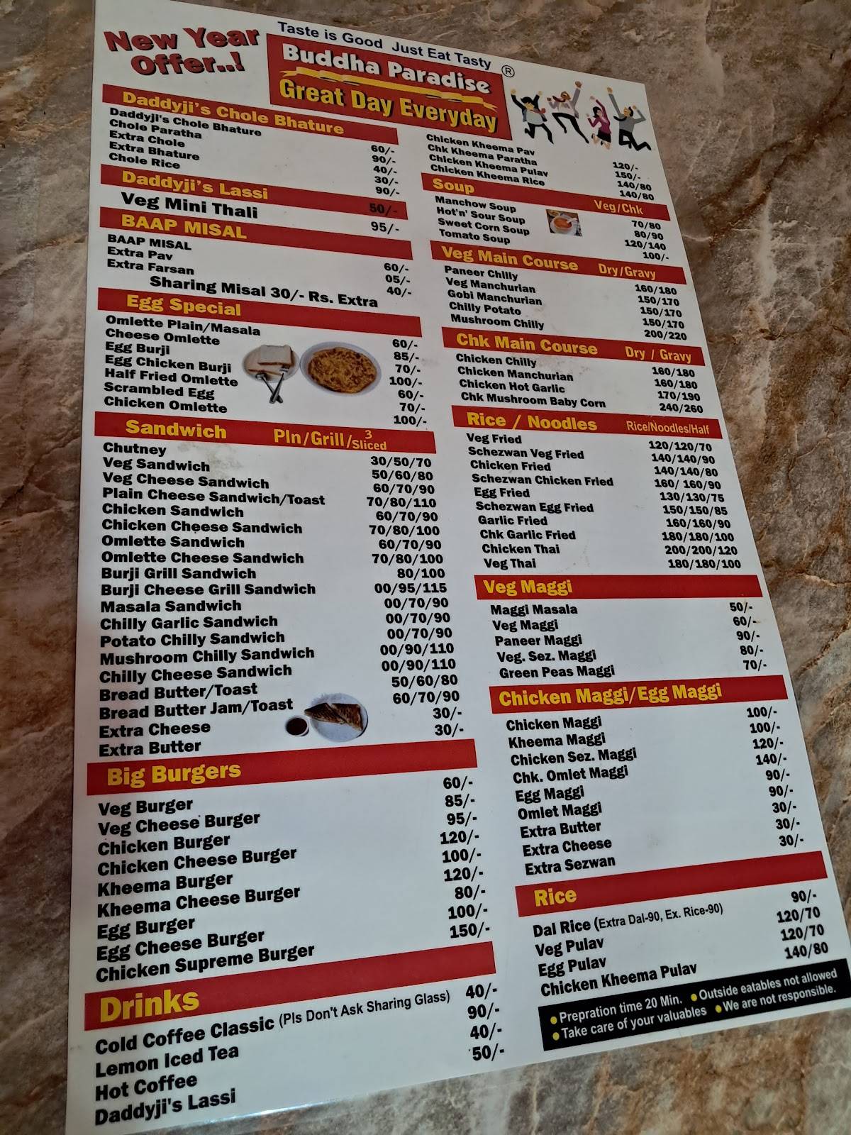 Buddha Paradise menu