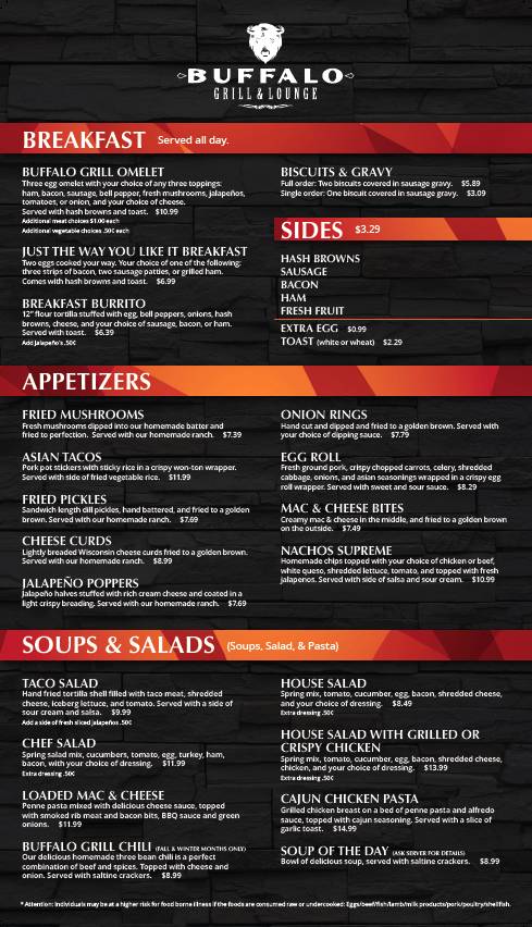 Menu At Buffalo Grill And Lounge Pub Bar Tonkawa