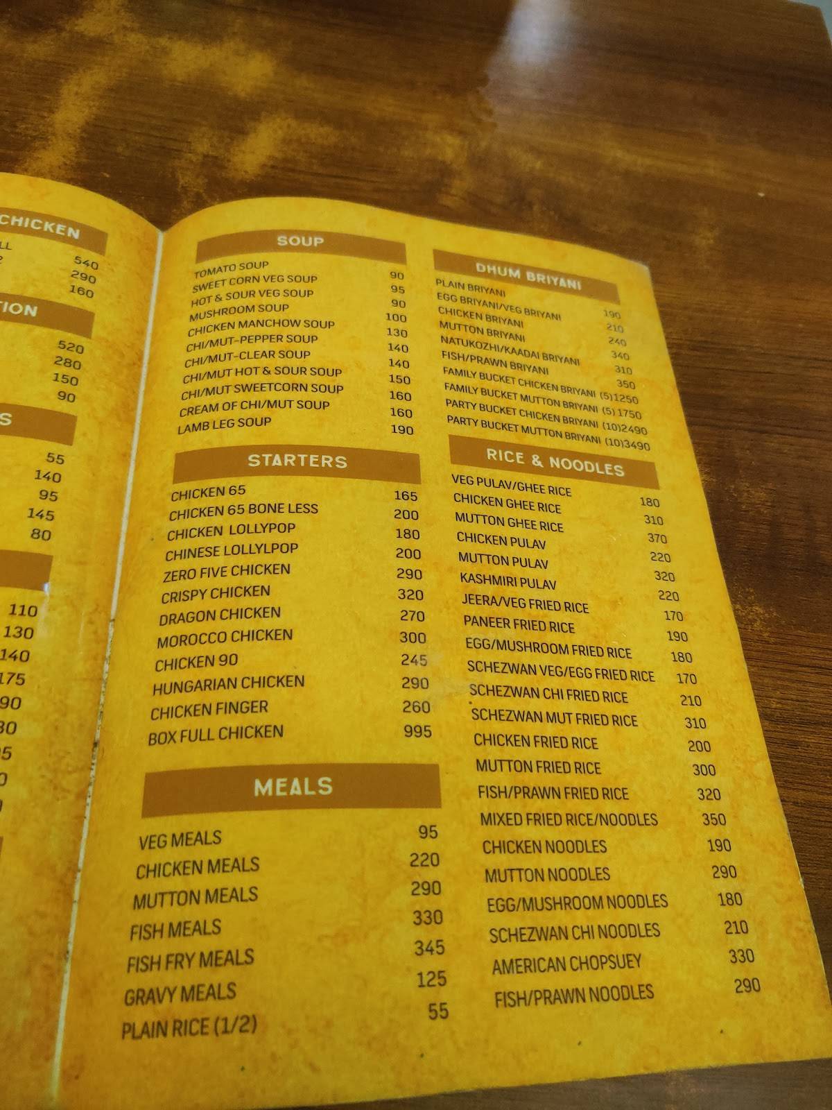 Buhari Hotel Tirunelveli menu