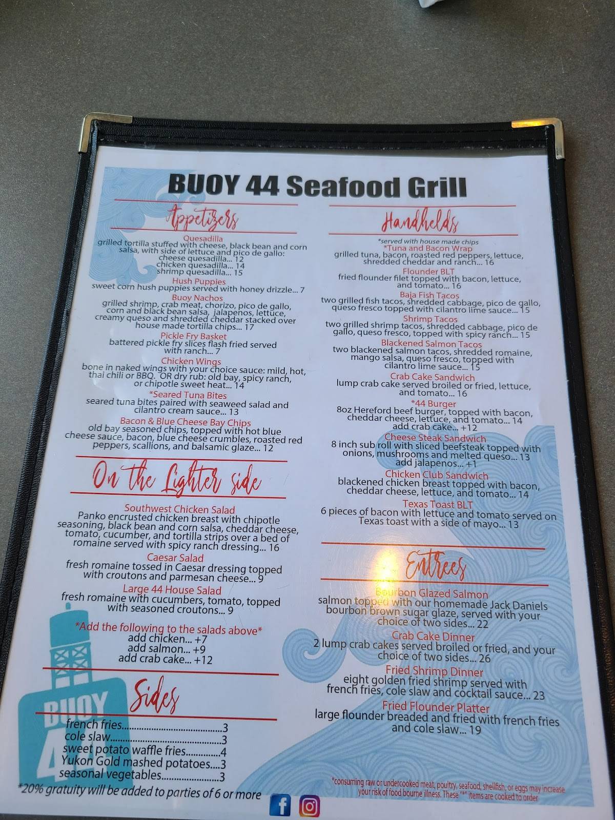 Menu at Buoy 44 Seafood Grill restaurant, Virginia Beach