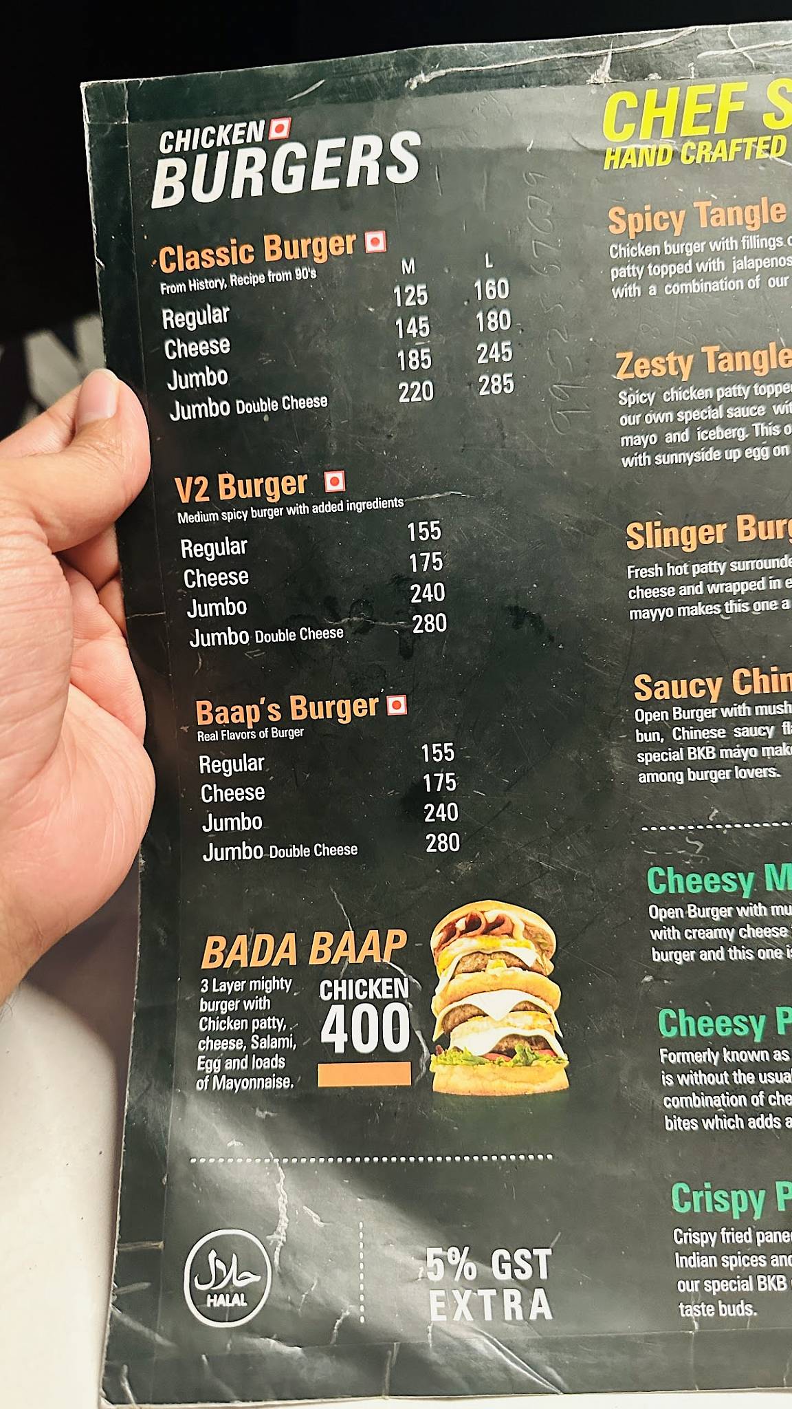Burger Ka Baap menu