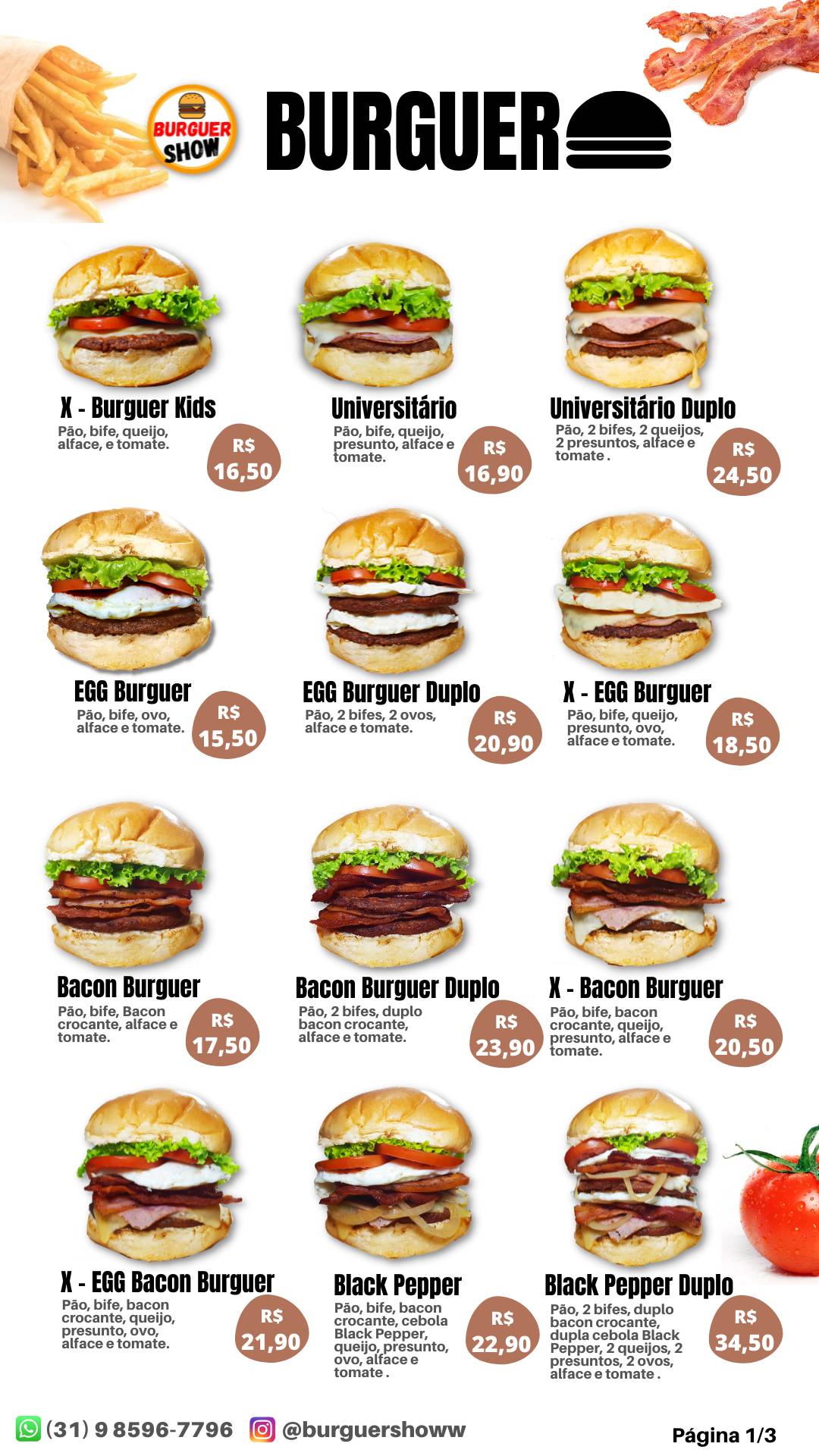 Burguer Show - Delivery cardápio