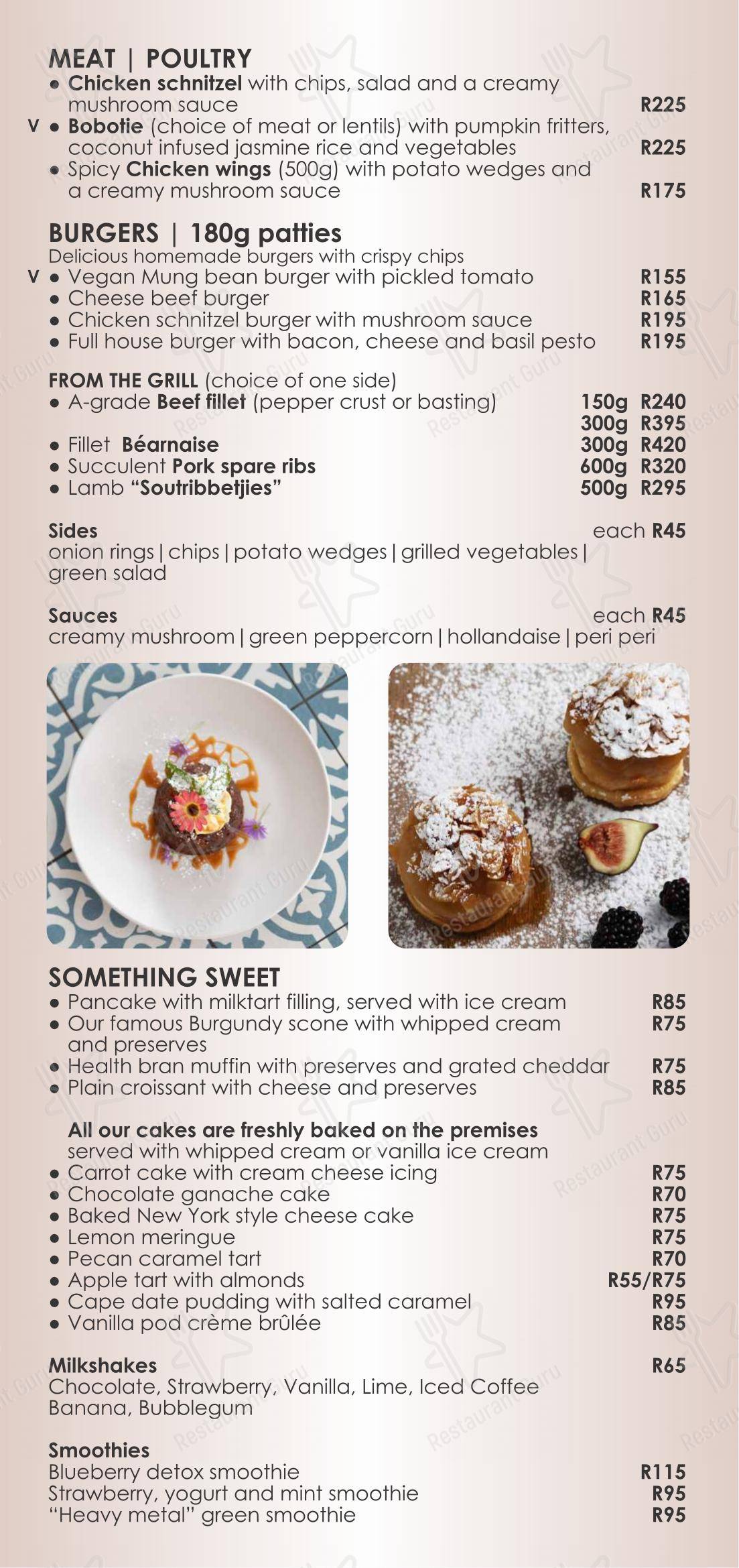 Burgundy Restaurant dans Hermanus - Основное меню