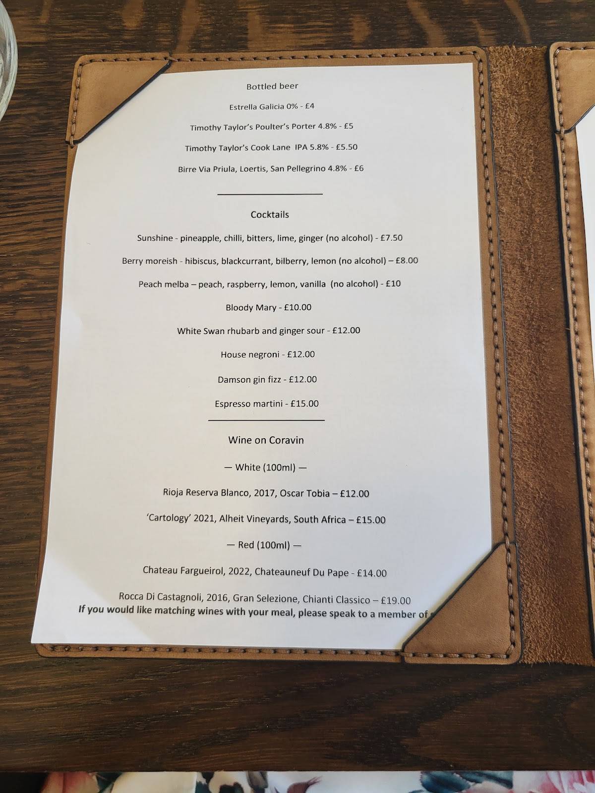 Menu at White Swan at Fence pub & bar, Burnley