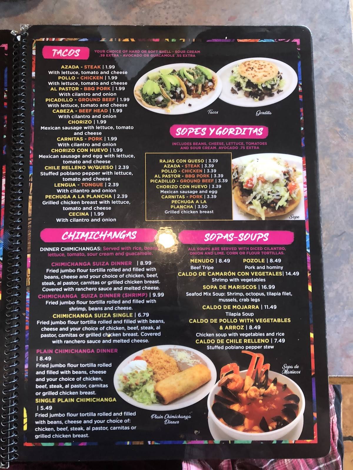 Menu at Burrito Brothers restaurant, Asheboro