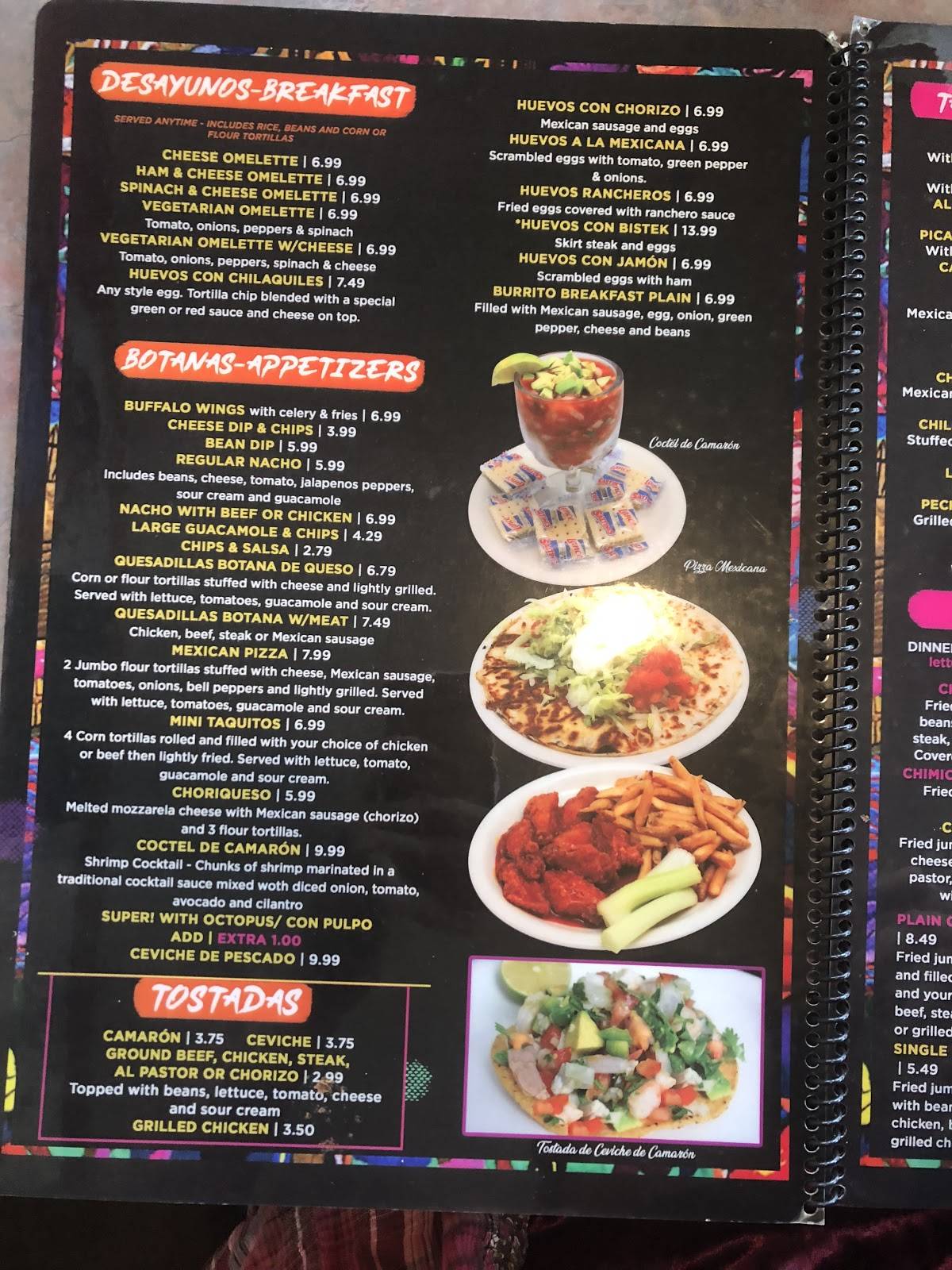 Menu at Burrito Brothers restaurant, Asheboro