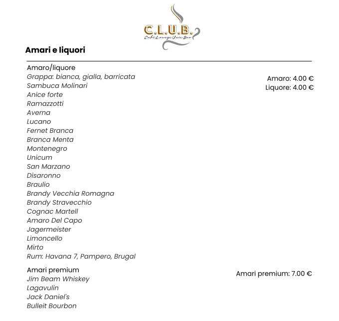 Menu di CLUB 