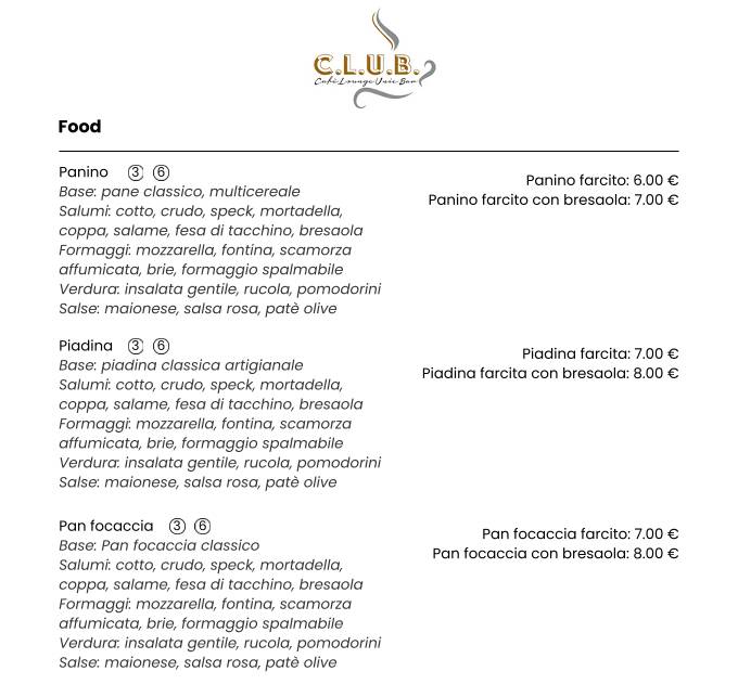Menu di CLUB 
