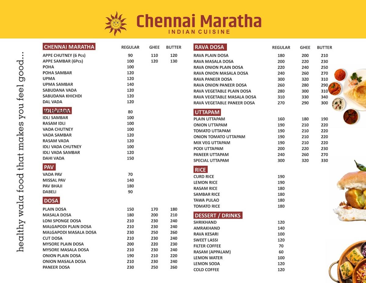 CHENNAI MARATHA MANALI menu