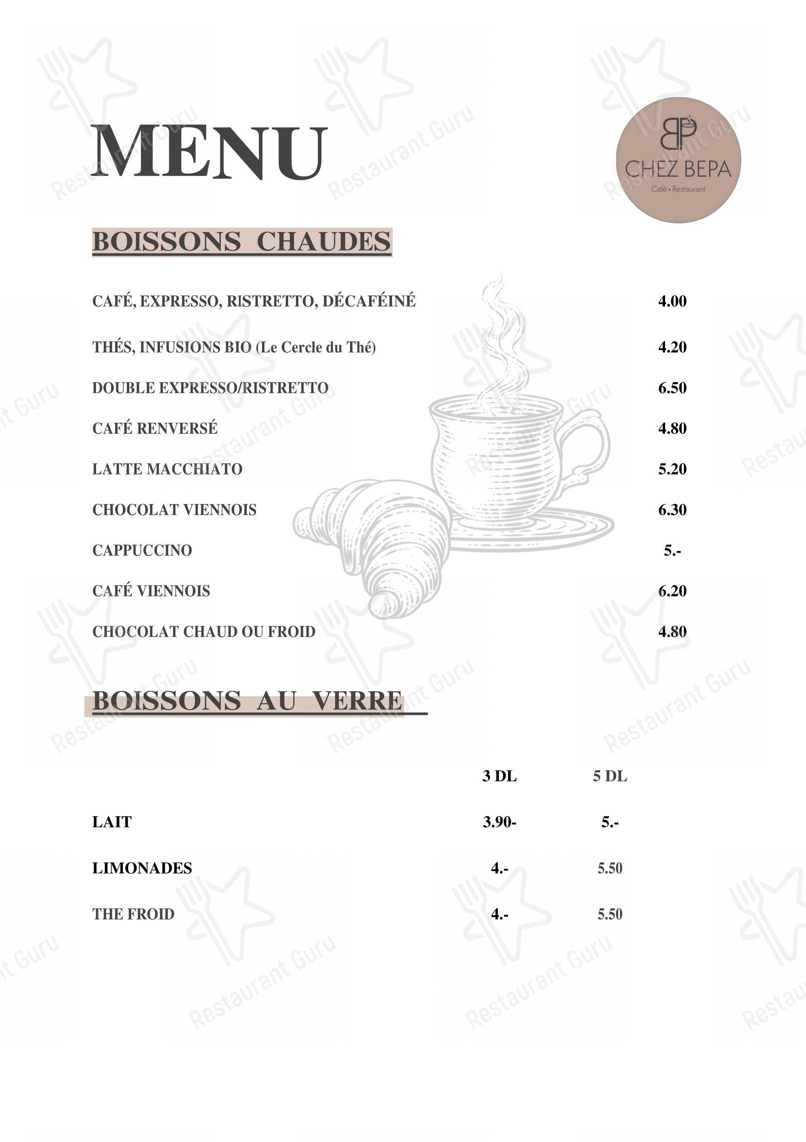 Menu di Café-Restaurant CHEZ BEPA - Menu
