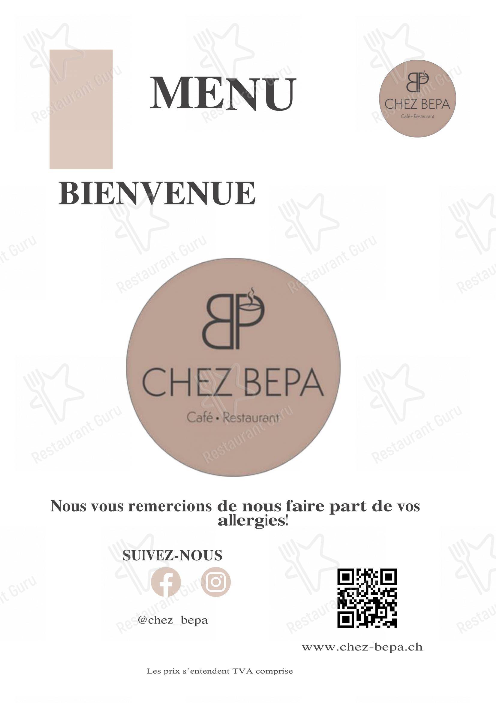 Menu per Café-Restaurant CHEZ BEPA in Crissier