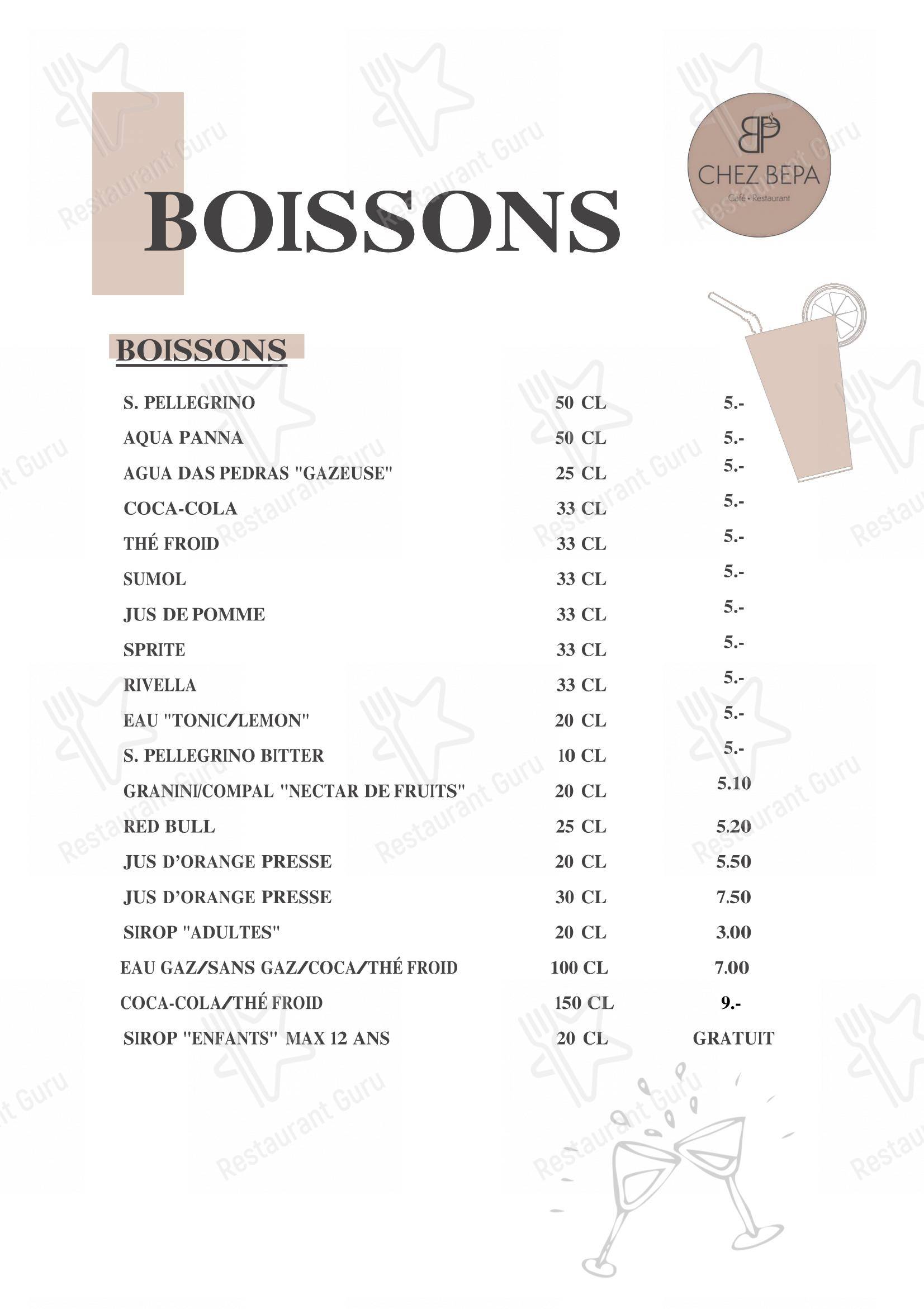 菜单 per Café-Restaurant CHEZ BEPA in Crissier