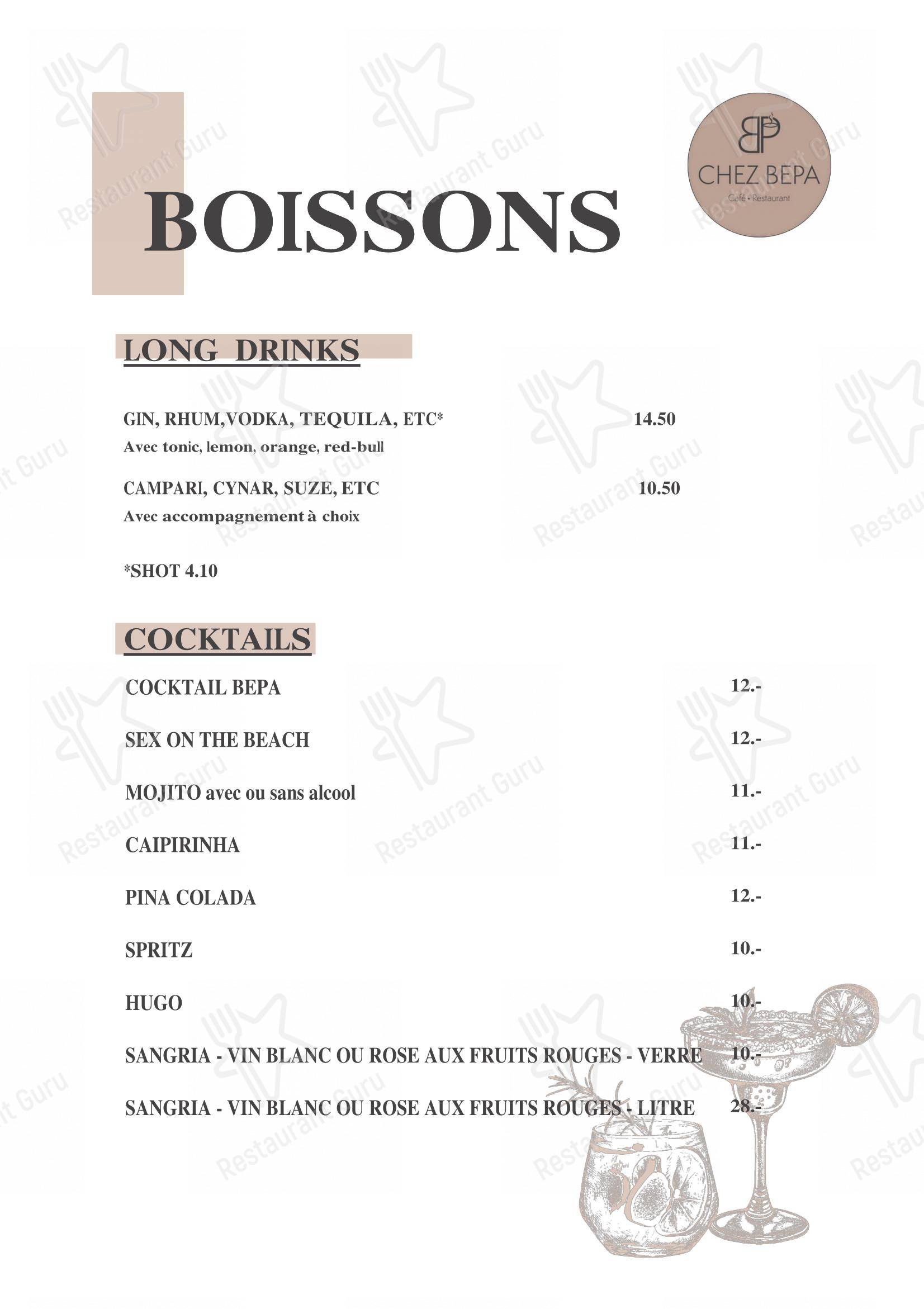 Café-Restaurant CHEZ BEPA in Crissier - Menu