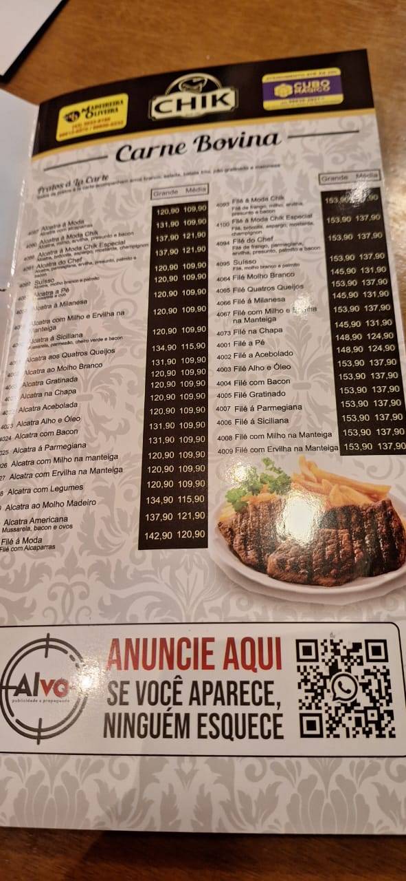 CHIK Restaurante Padaria cardápio