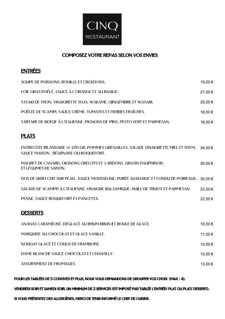 Menu de CINQ