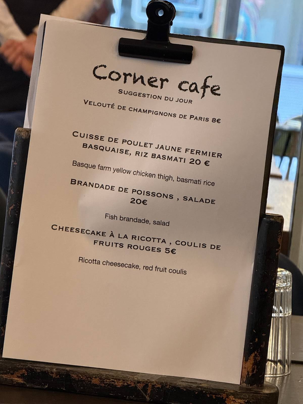 Menu de Corner Café