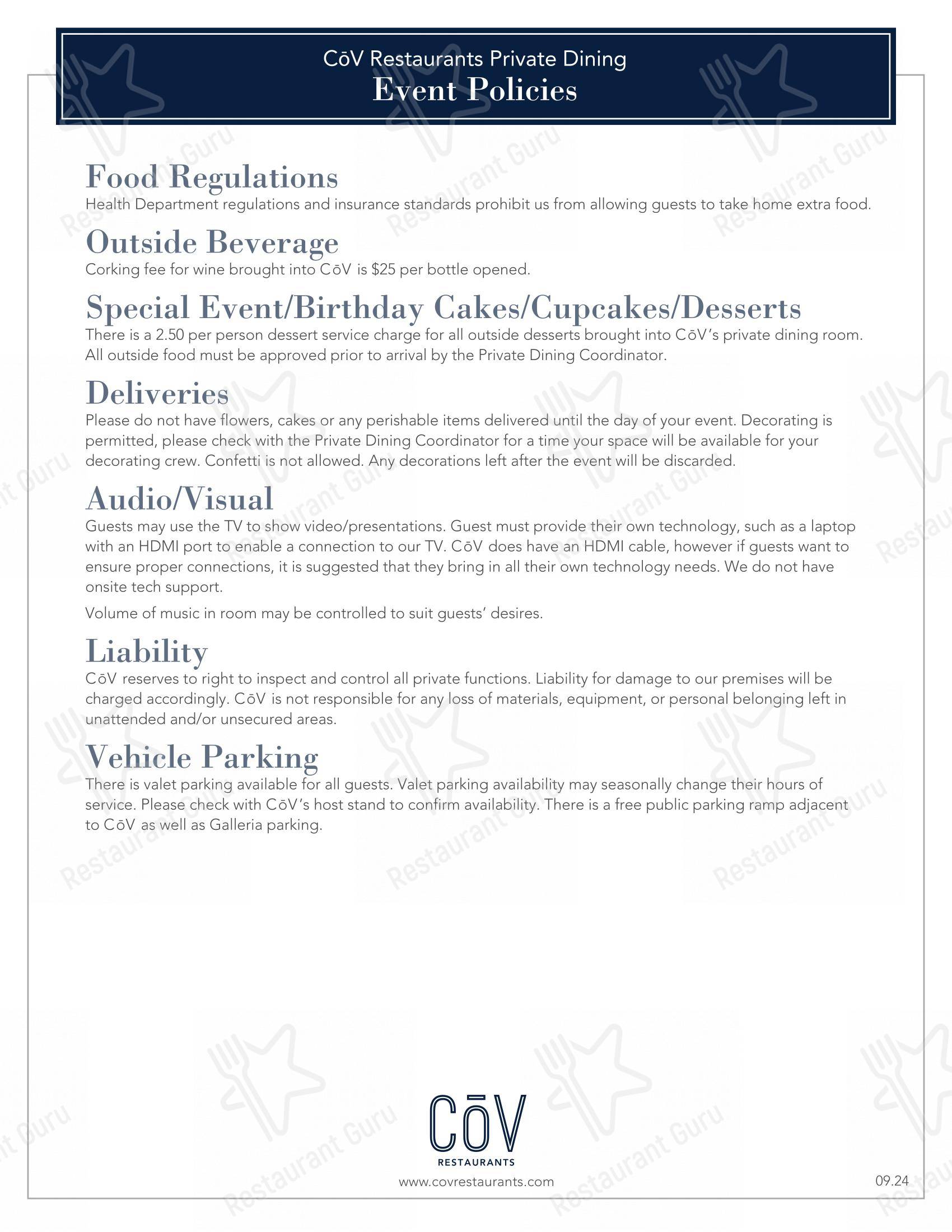 Menu at COV Edina pub & bar, Edina