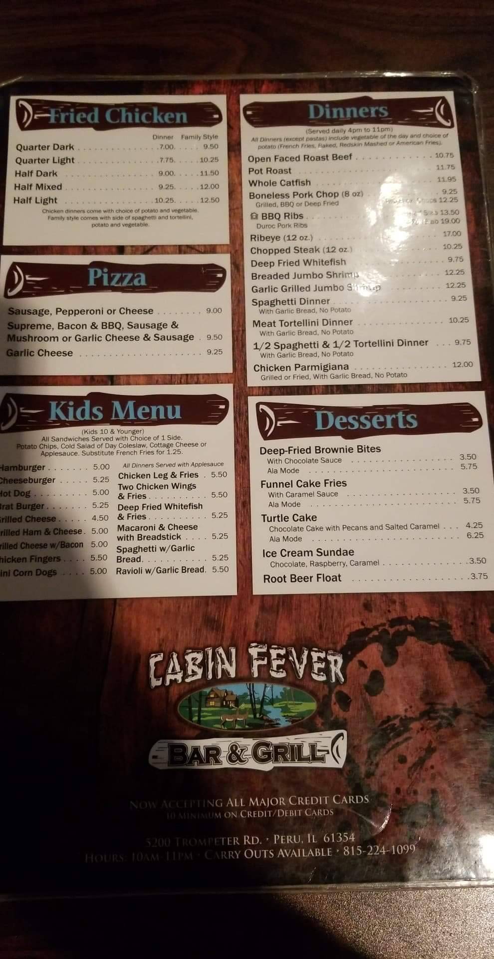 Menu at Cabin Fever Bar & Grill, Peru