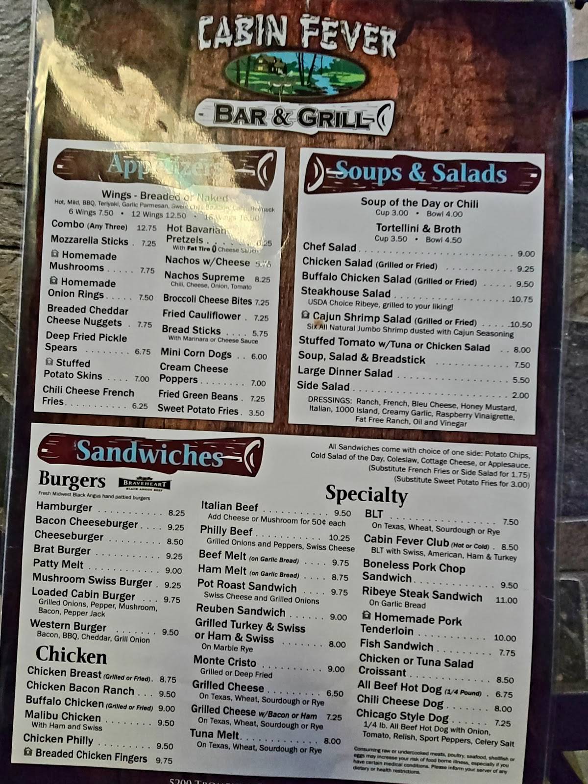 Menu at Cabin Fever Bar & Grill, Peru