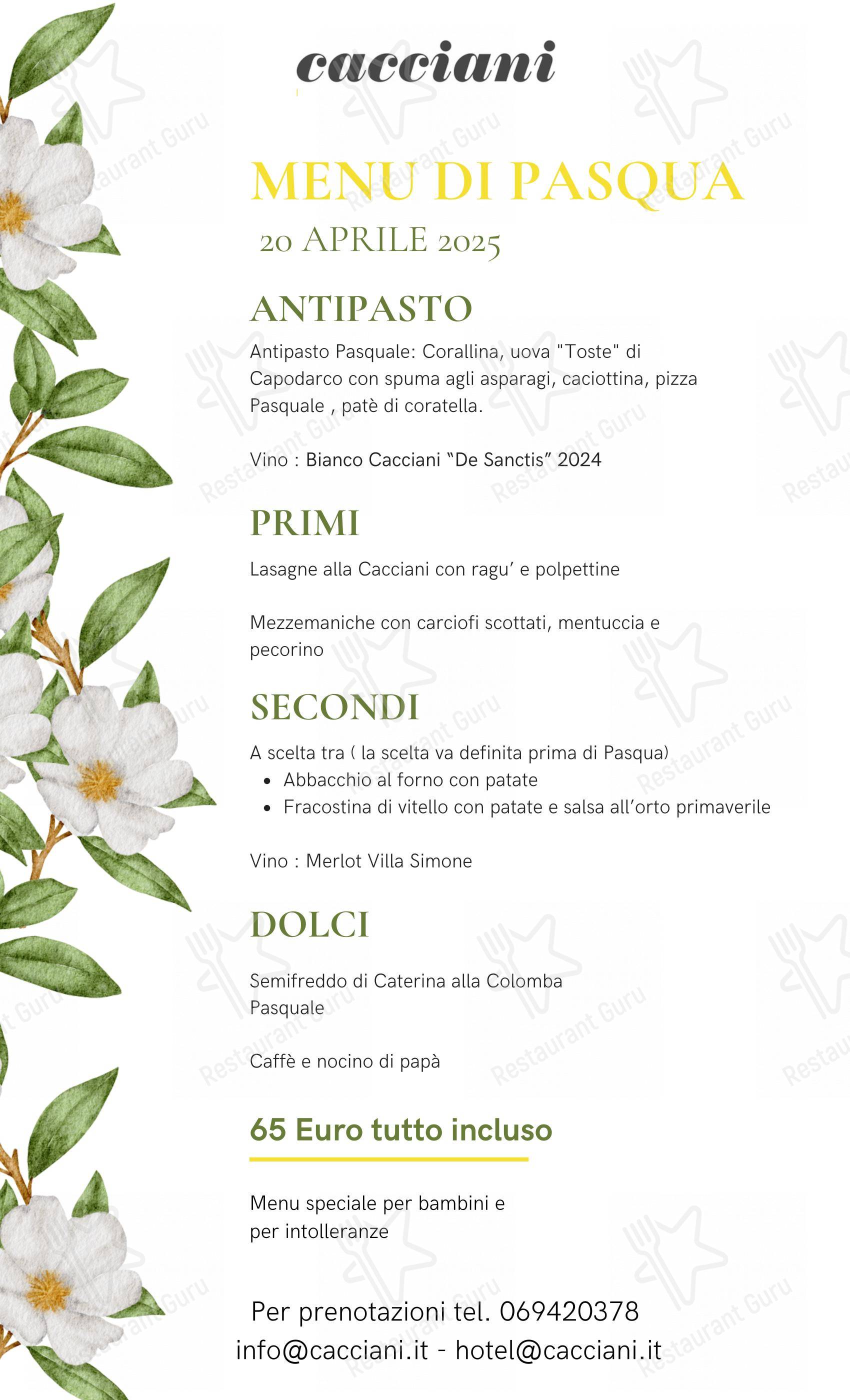Cacciani Ristorante in Frascati - Menu