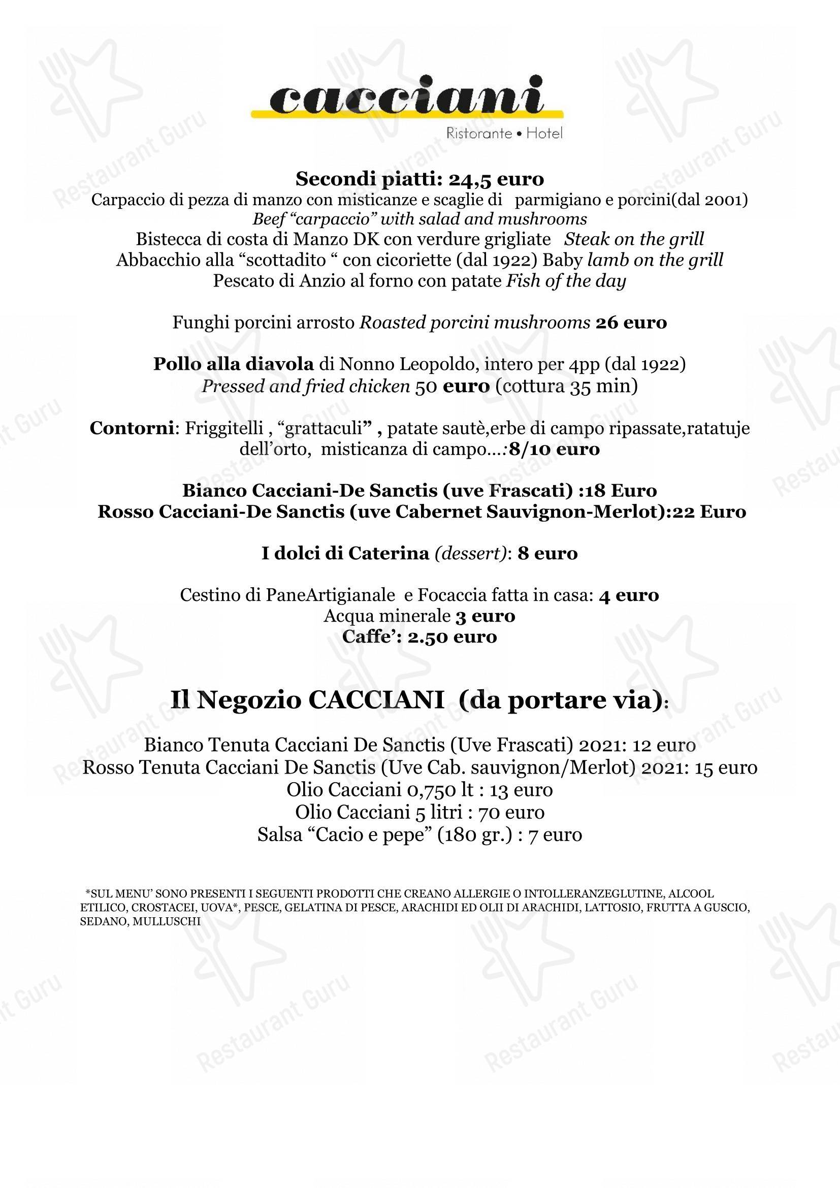 Cacciani Ristorante in Frascati - Menu bar