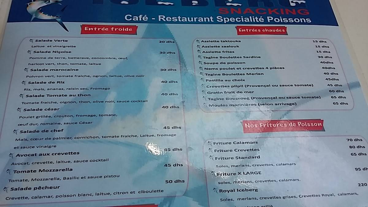 Menu de Café Restaurant IceBerg