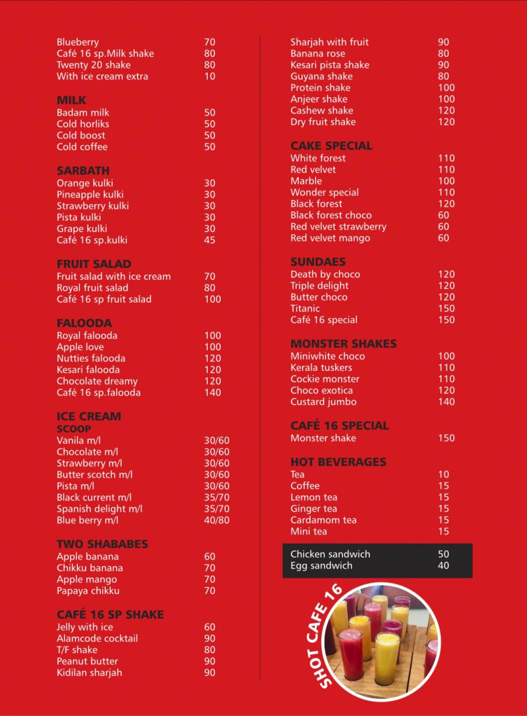 Cafe 16 menu