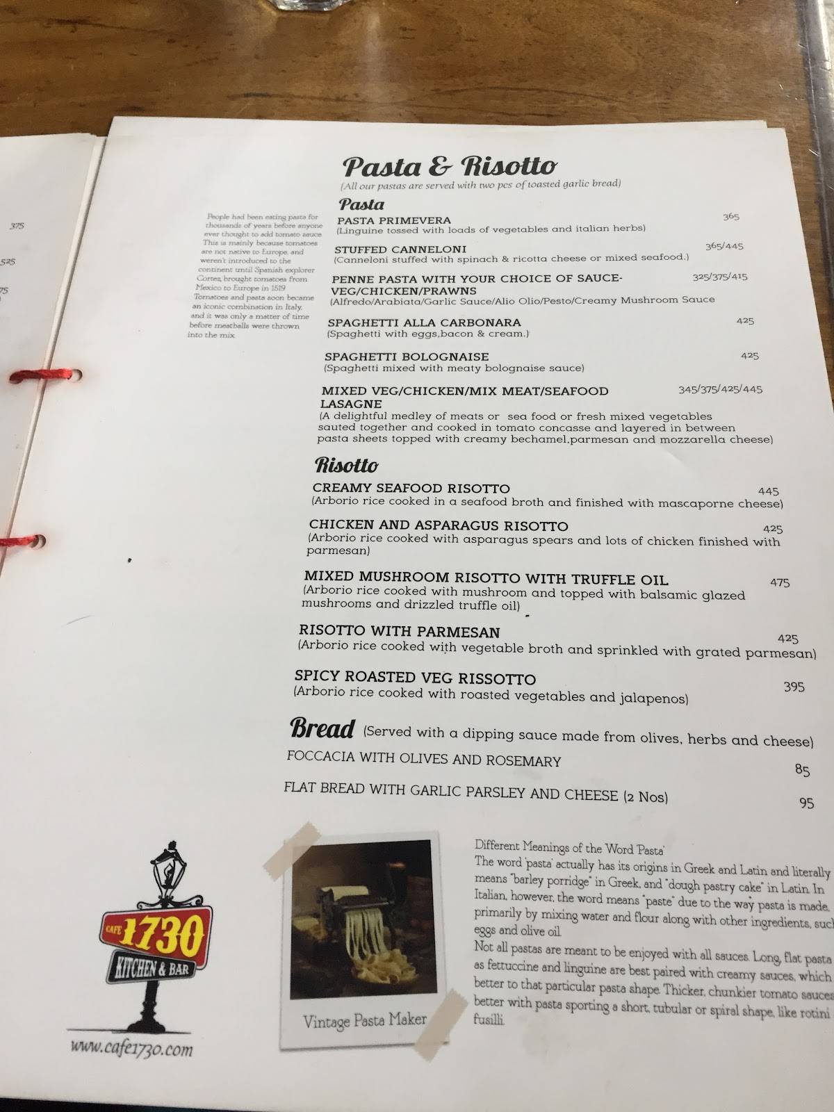 Cafe 1730, Kitchen & Bar menu