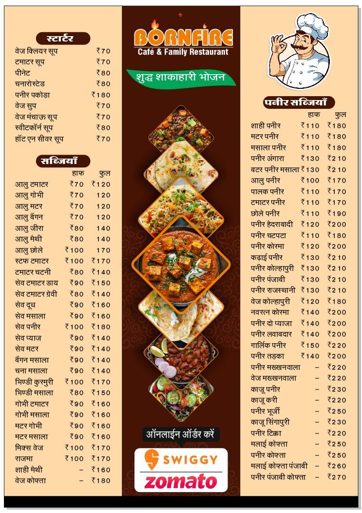 BORNFIRE CAFE & Restaurant menu