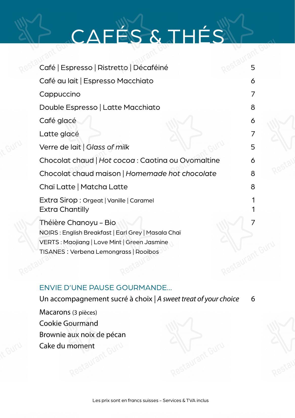 Menu per Café Bellagio in Montreux