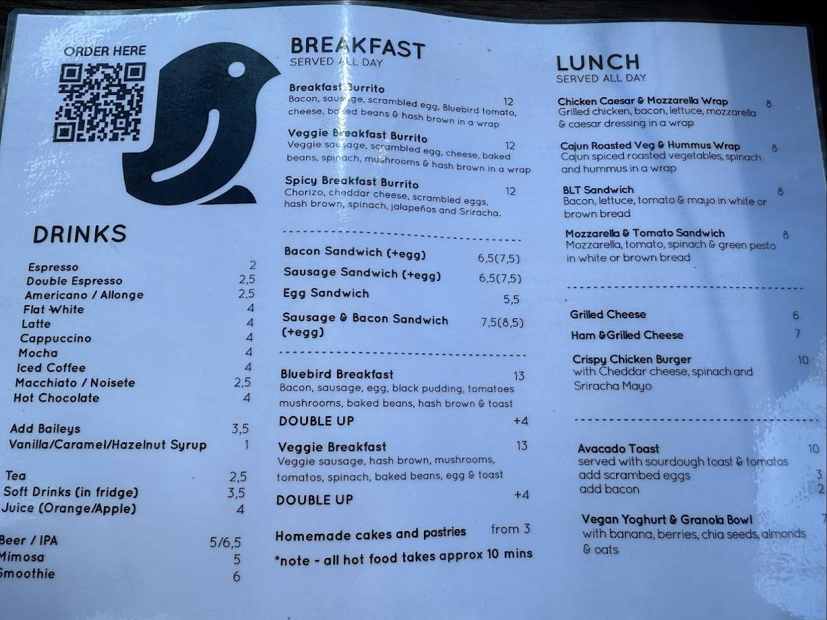 Menu de Café Bluebird Chamonix