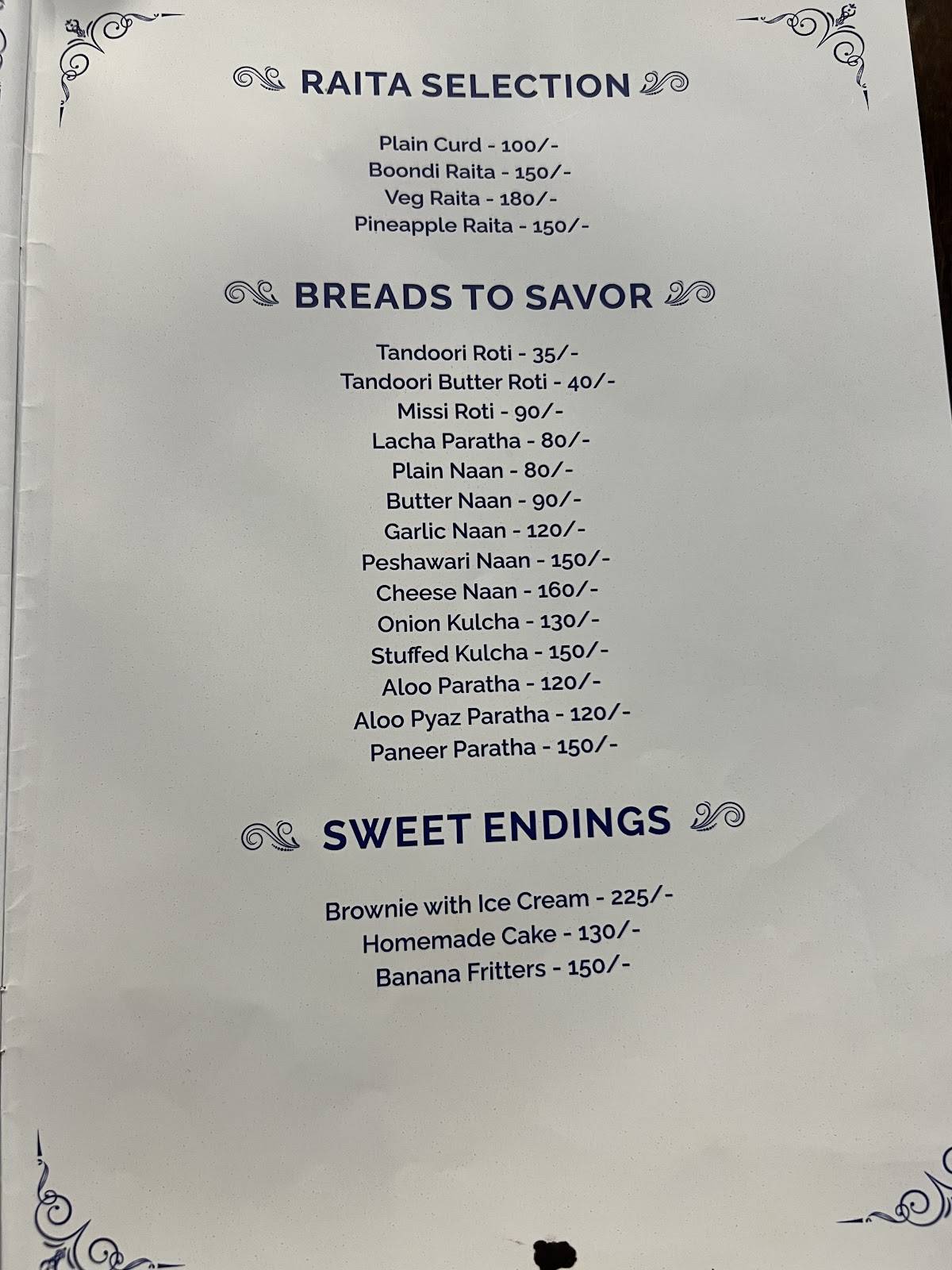 Cafe Bluez menu