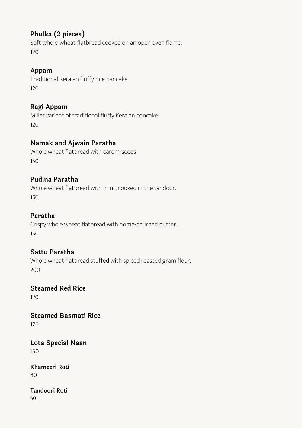 Cafe Lota menu