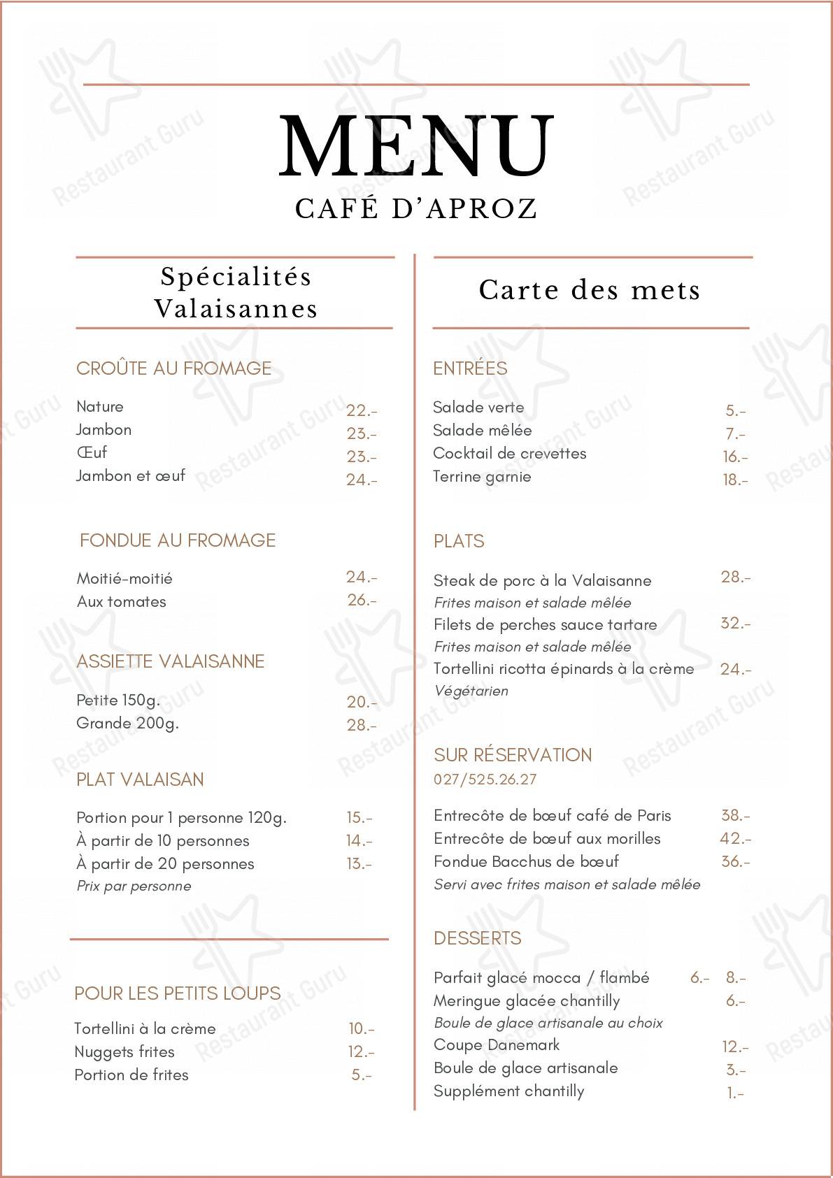 Guarda il menu di Café d'Aproz