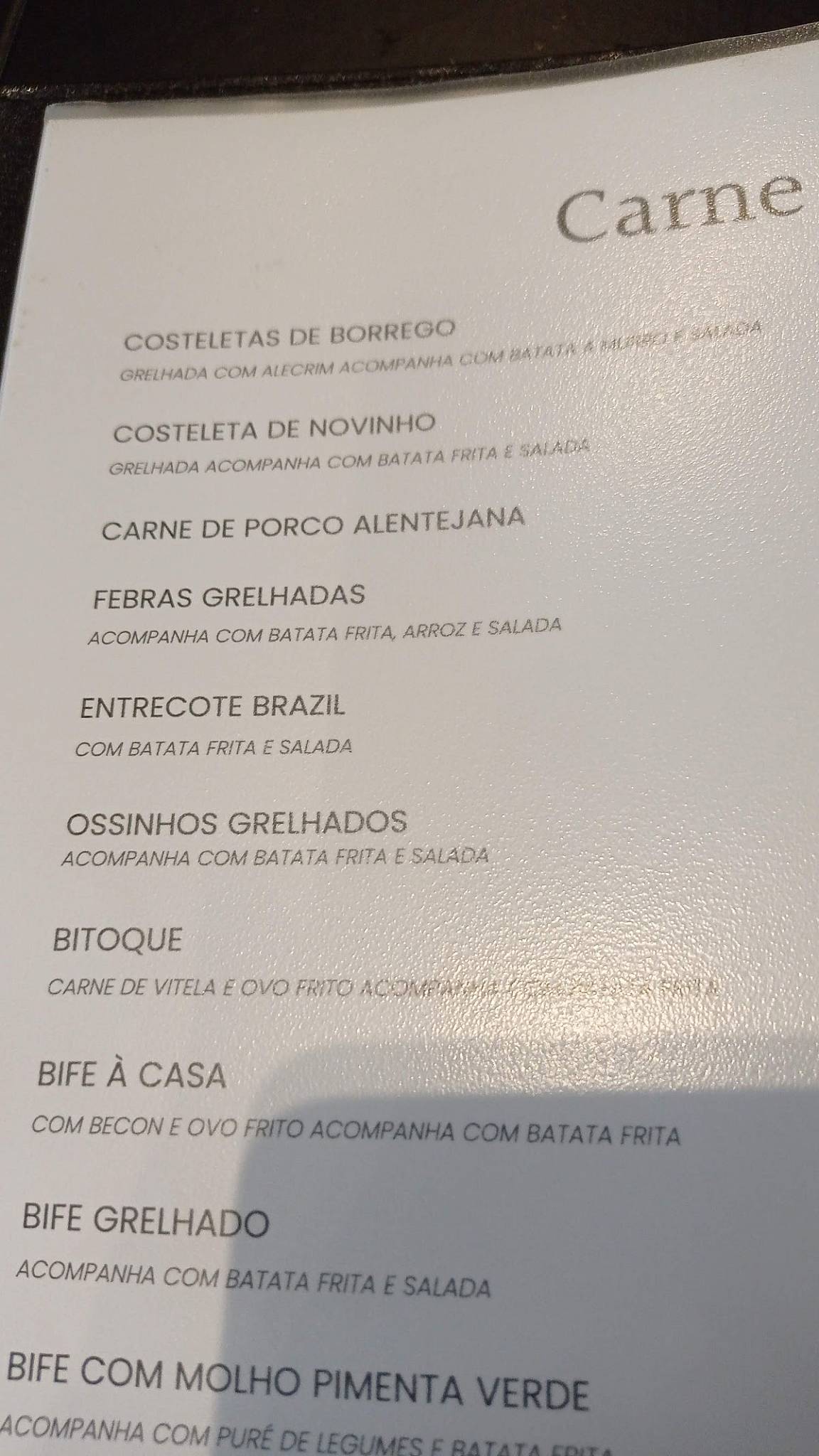 Menu de Caramulo