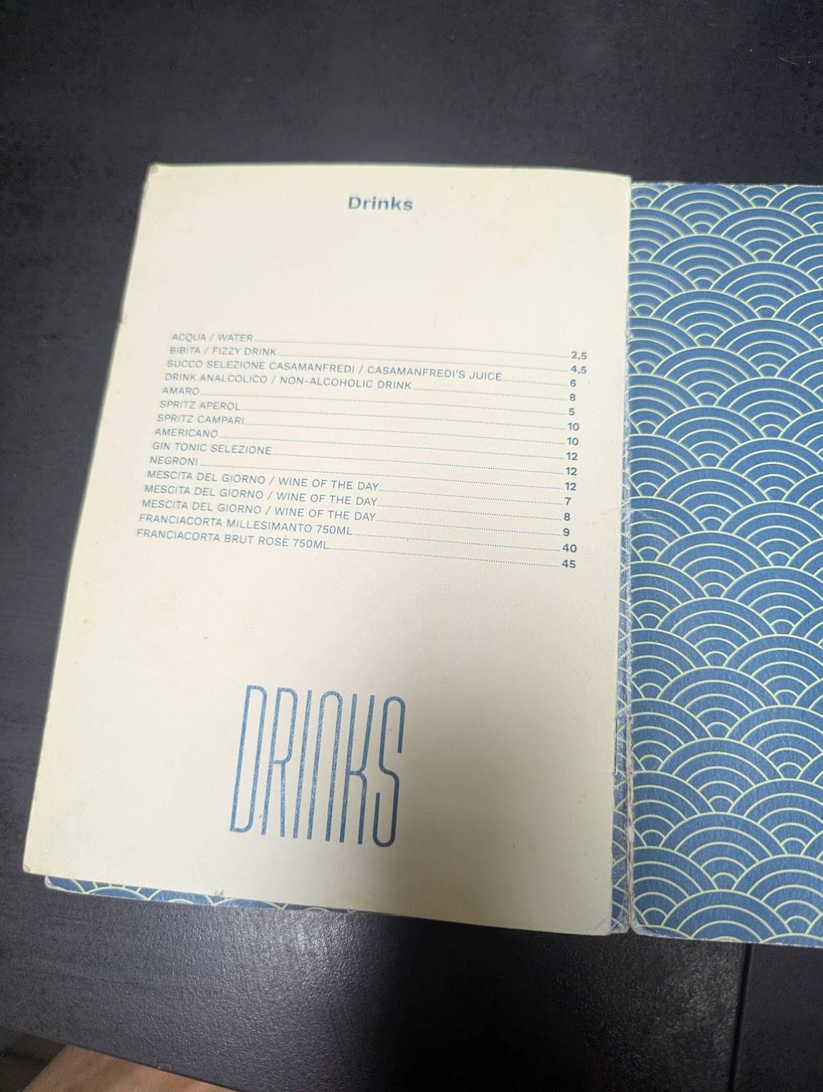 Menu di Casa Manfredi 