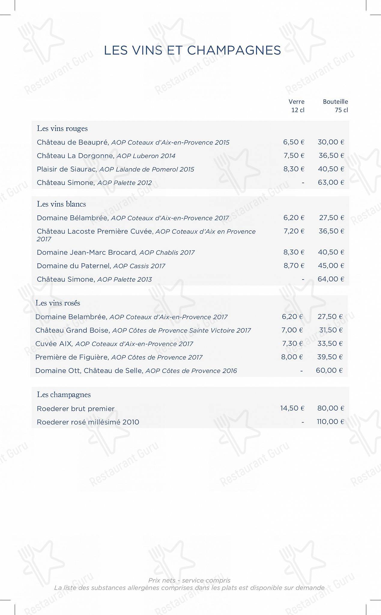 Menu pour Café Caumont - plats et boissons