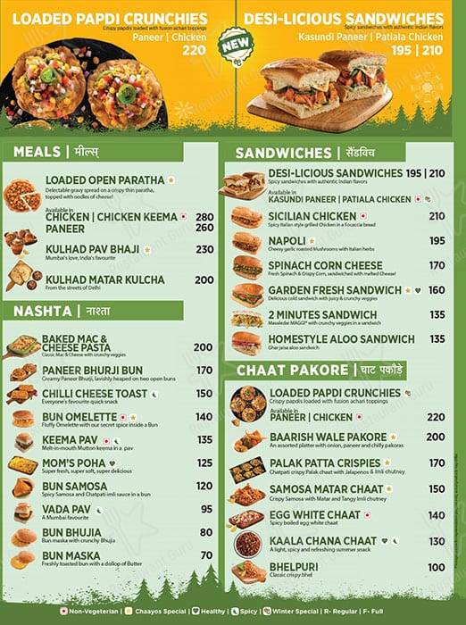 Chaayos Chai+Snacks=Relax menu